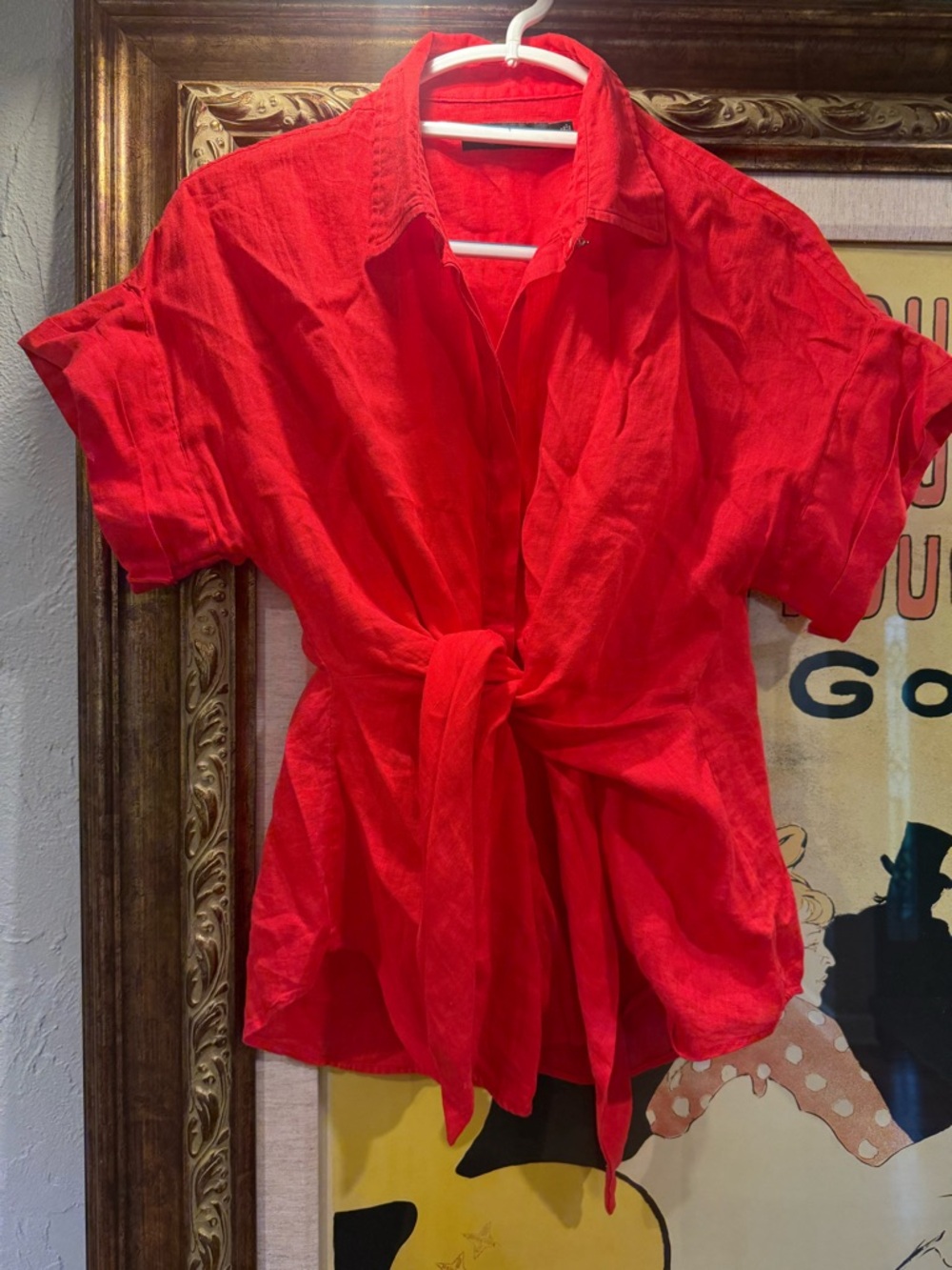 Ralph Lauren Bright Red linen tie front Shirt - Medium - Picture 2 of 4